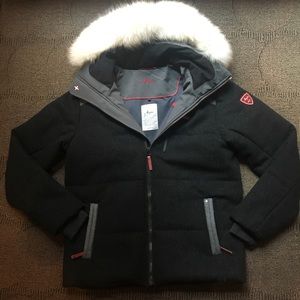 ARPIN - Wool Ski puff coat fur hood Grey, XL